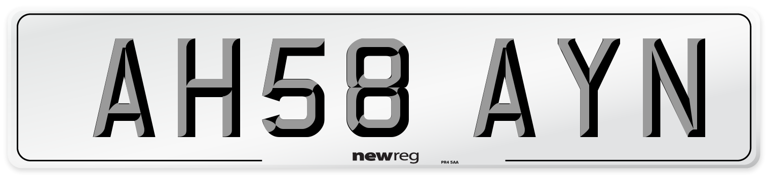 AH58 AYN Number Plate from New Reg